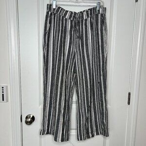 Briggs Linen Wide Leg Bottoms Women's Size XL Stripes Drawstring Pockets Cozy